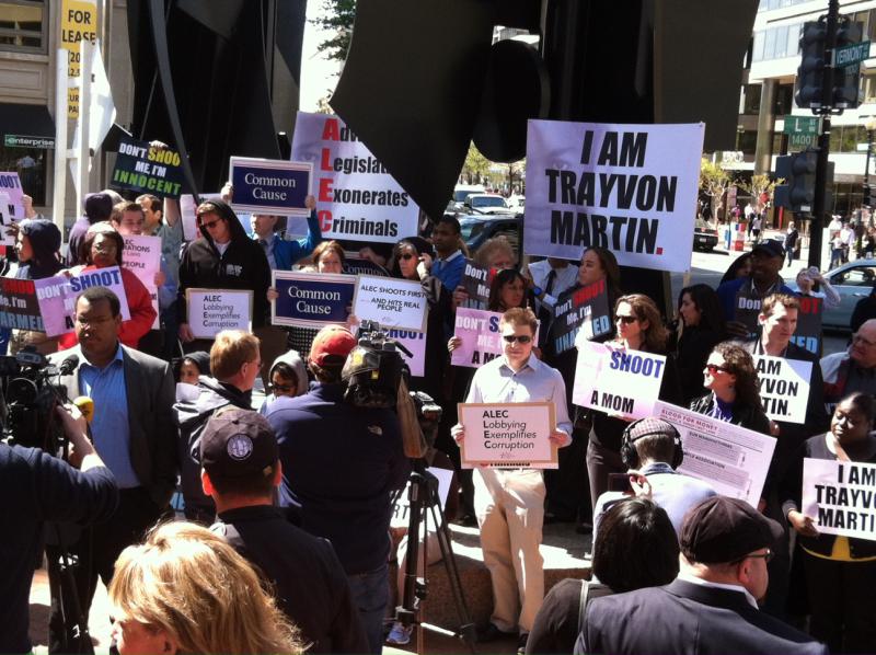 Rally outside of ALEC headquarters in Washington, DC, March 29, 2012