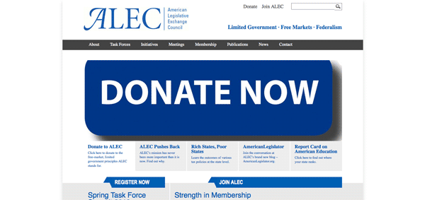 ALEC's absurdly large "Donate Now" button