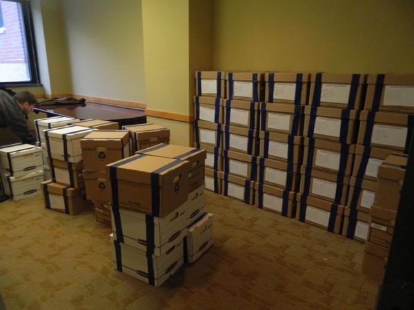 Boxes of petitions at the Wisconsin GAB