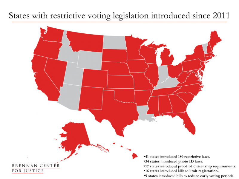 States with restrictive voting legislation introduced since 2011