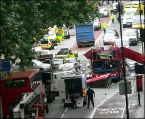 Bus destroyed by terrorist attack in London