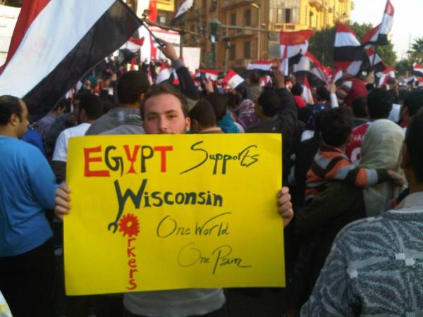 Photo From Egypt: "Egypt Supports Wisconsin Workers." (Photo courtesy of twitpic)