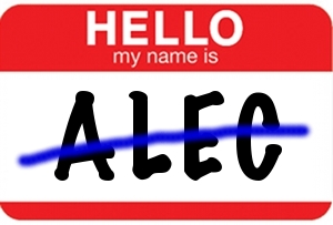 "My Name Is" sticker with ALEC crossed out
