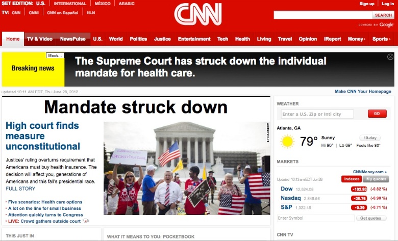 Supreme Court has struck down the individual mandate for health care.
