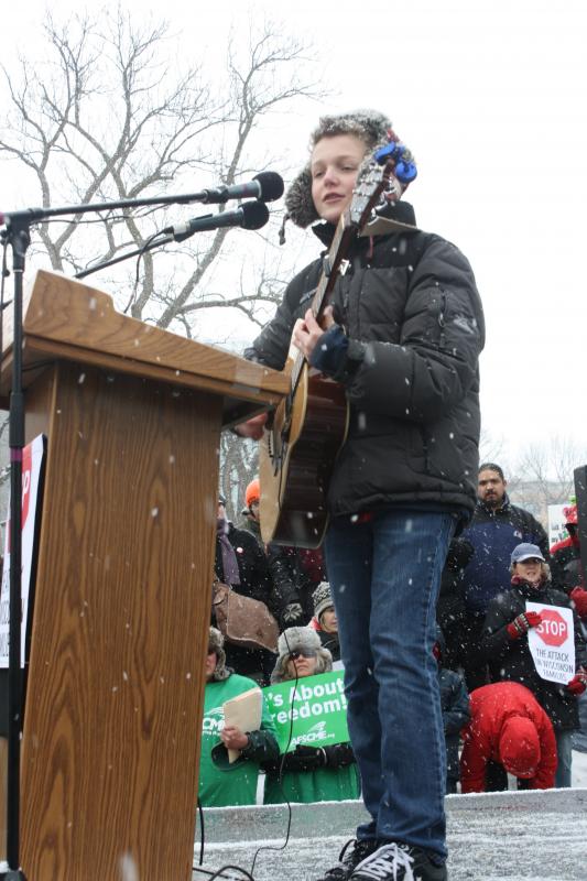 Sam Frederick performed a song at the rally today.