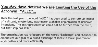 From ALEC email to members, March 13, 2013.