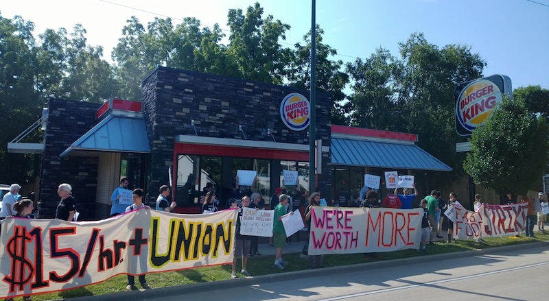 Workers in Madison, WI rally outside Burger King, demanding fair wages (photo by Alex Oberley)