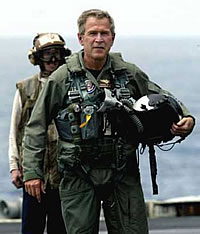 Bush in flight suit on the U.S.S Abraham Lincoln
