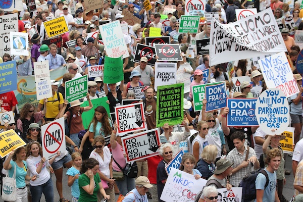 New Yorkers rally to call for a ban on fracking.