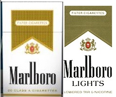 New (left) and old (right) packages of Marlboro Lights
