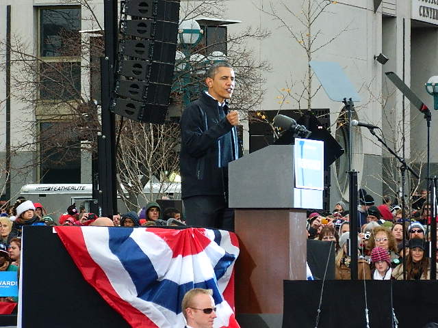President Obama speaking to the crowd in Madison