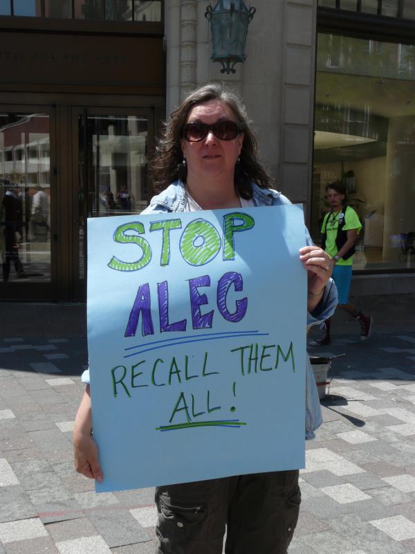 "Stop ALEC" sign spotted at protest in Madison, Wis.